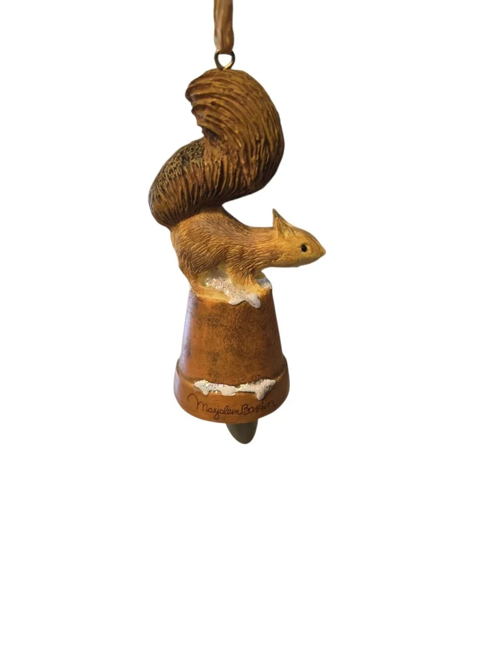 Marjolein Bastin Hallmark Squirrel On Flower Pot Bell Shovel Christmas Ornament